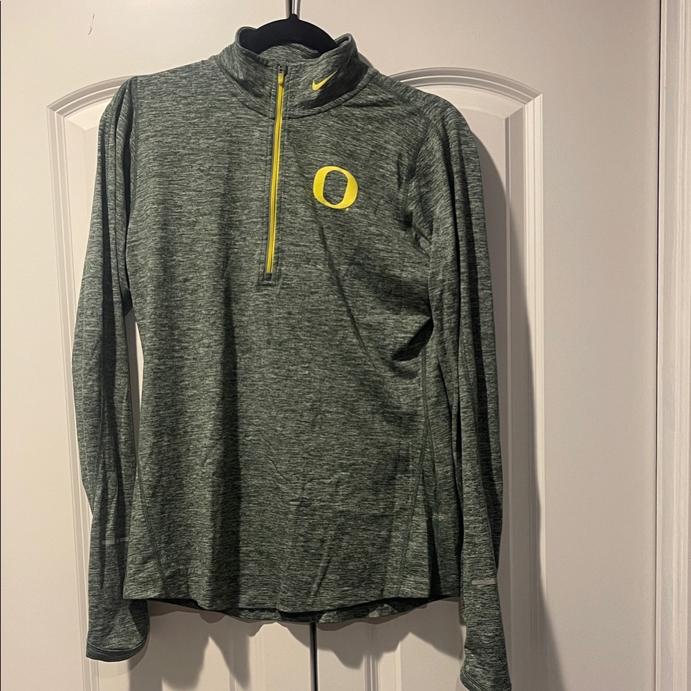 Nike U of Oregon Dri-Fit Heathered Green and Yellow Quarter-Zip